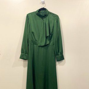 Alexia Admore Women's Green Mock Neck Satin Midi Dress NWT